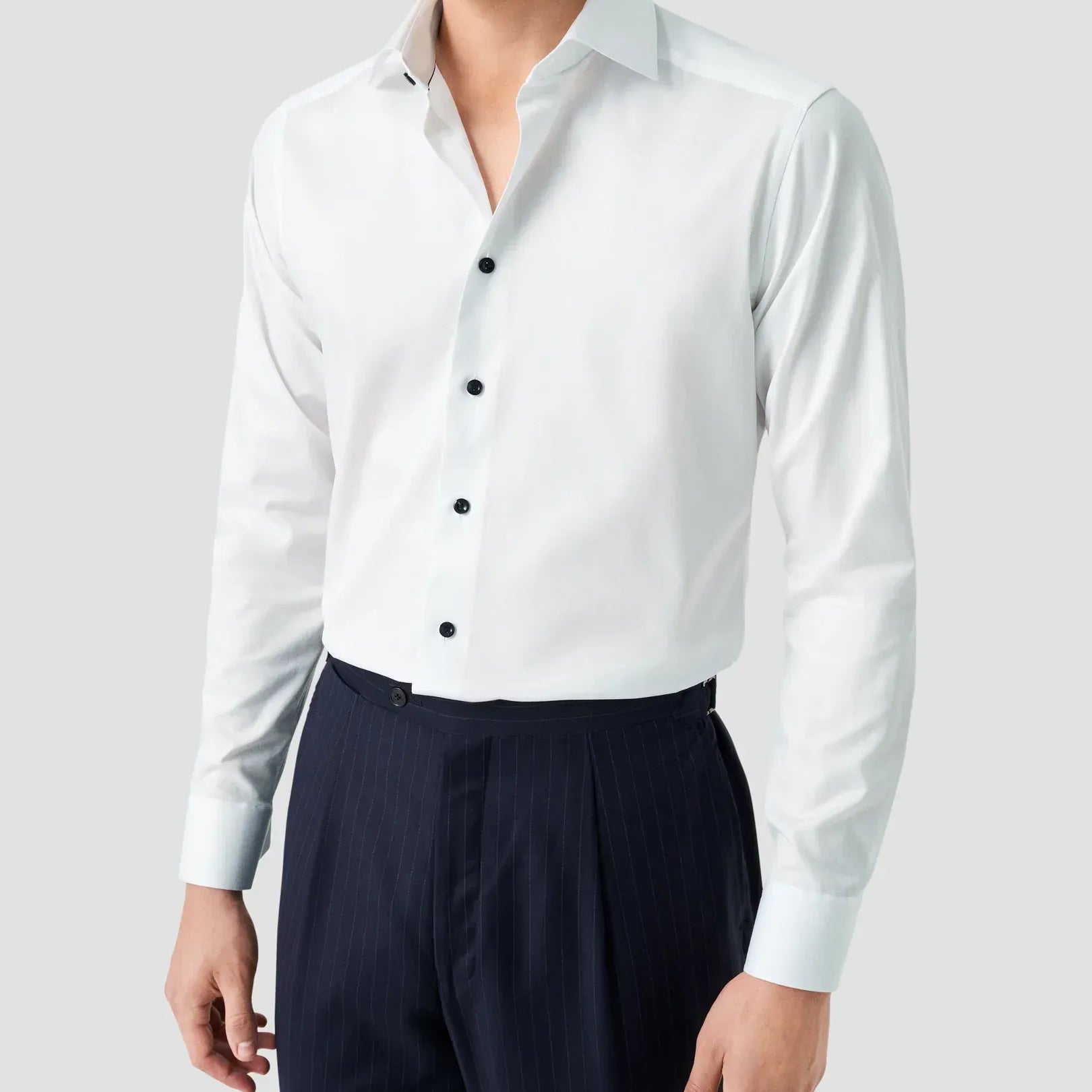 ETON Dress Shirts Slim Solid Signature Twill Shirt with Black Buttons