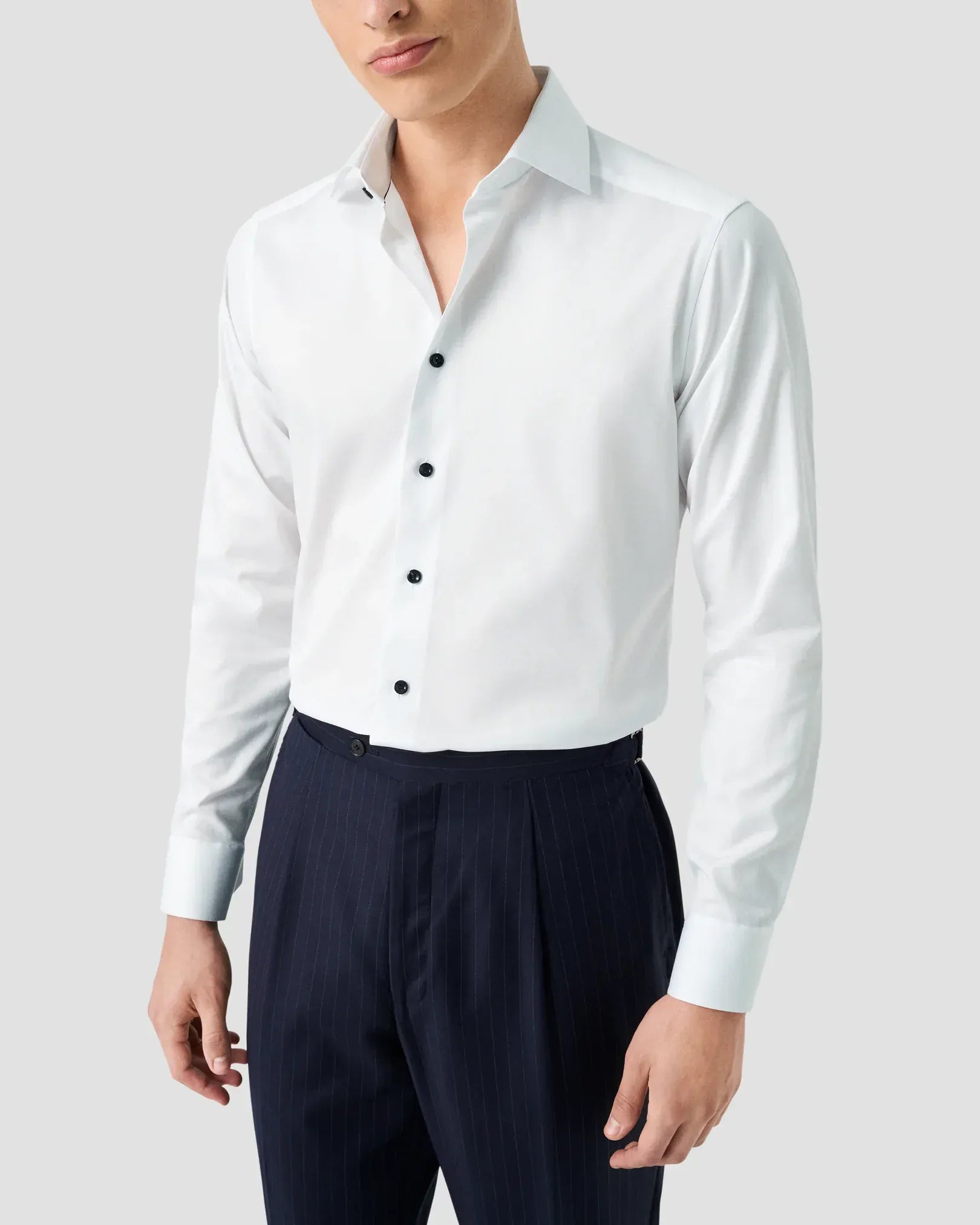 ETON Dress Shirts Slim Solid Signature Twill Shirt with Black Buttons
