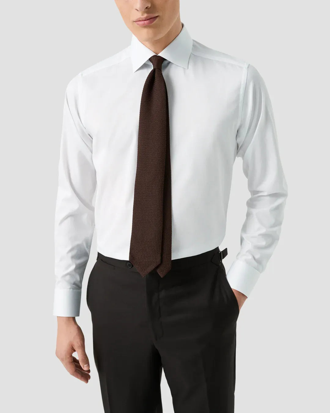 ETON Dress Shirts Solid Brown Buttons Signature Twill Shirt