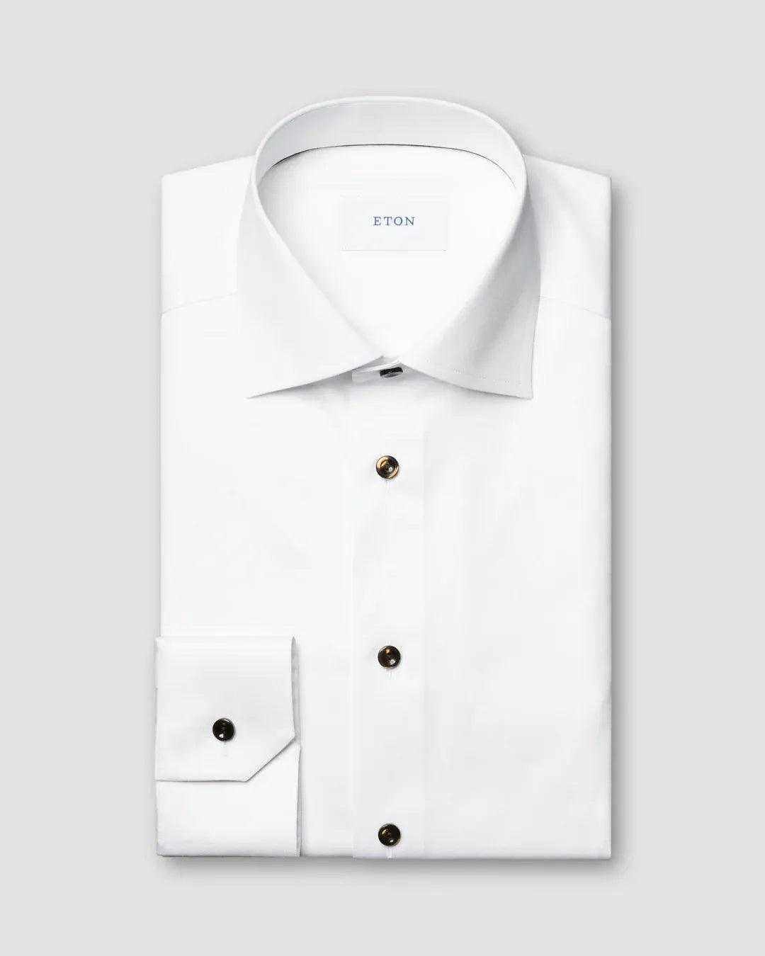 ETON Dress Shirts Solid Brown Buttons Signature Twill Shirt
