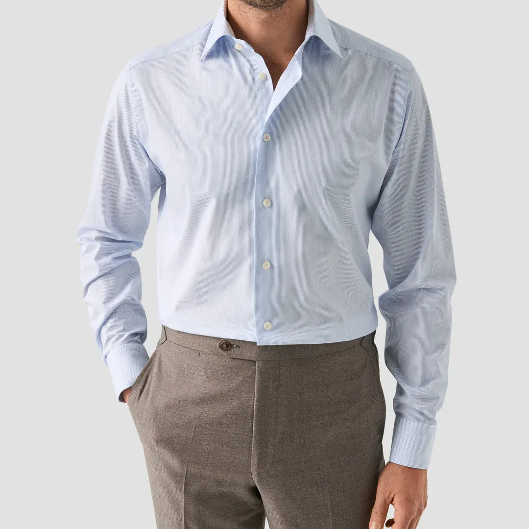 ETON Dress Shirts Striped Fine Twill Shirt in Blue