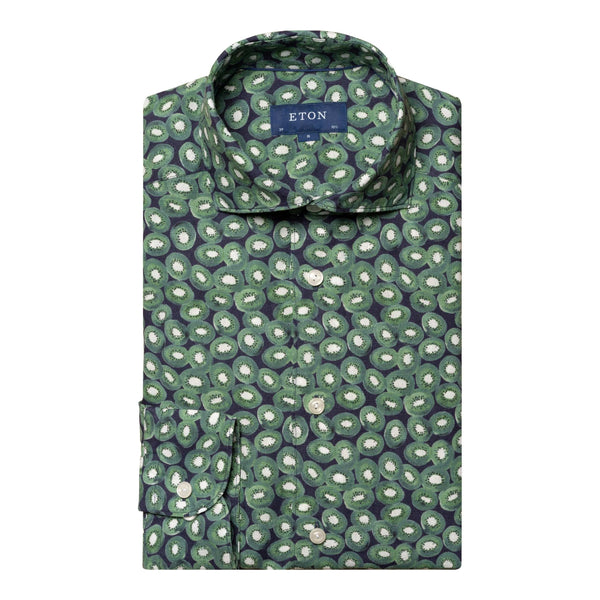Eton Sport Shirts Green Kiwi Print Linen Shirt