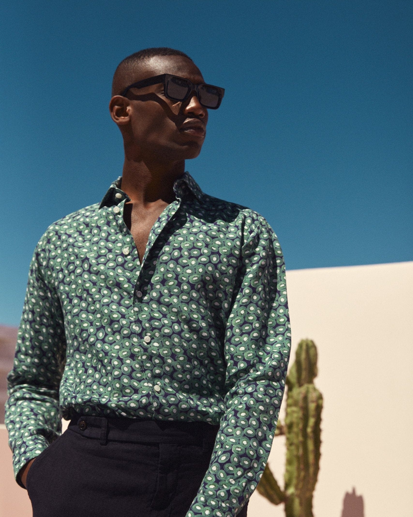 Eton Sport Shirts Green Kiwi Print Linen Shirt
