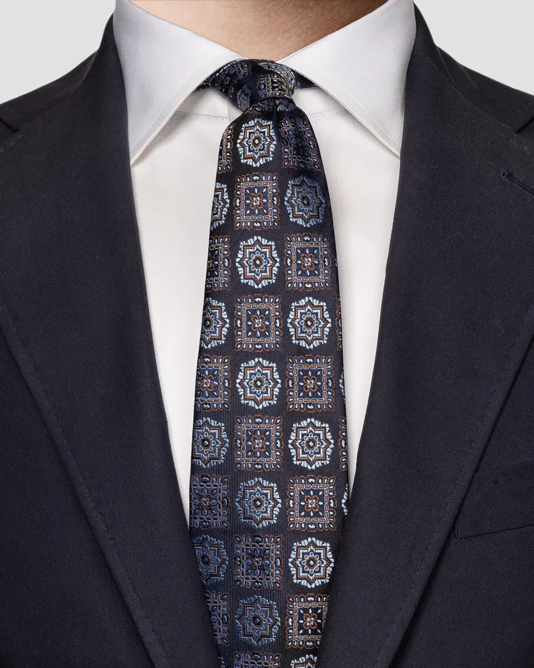 ETON Ties 27 Dark Blue Medallion Woven Silk Tie