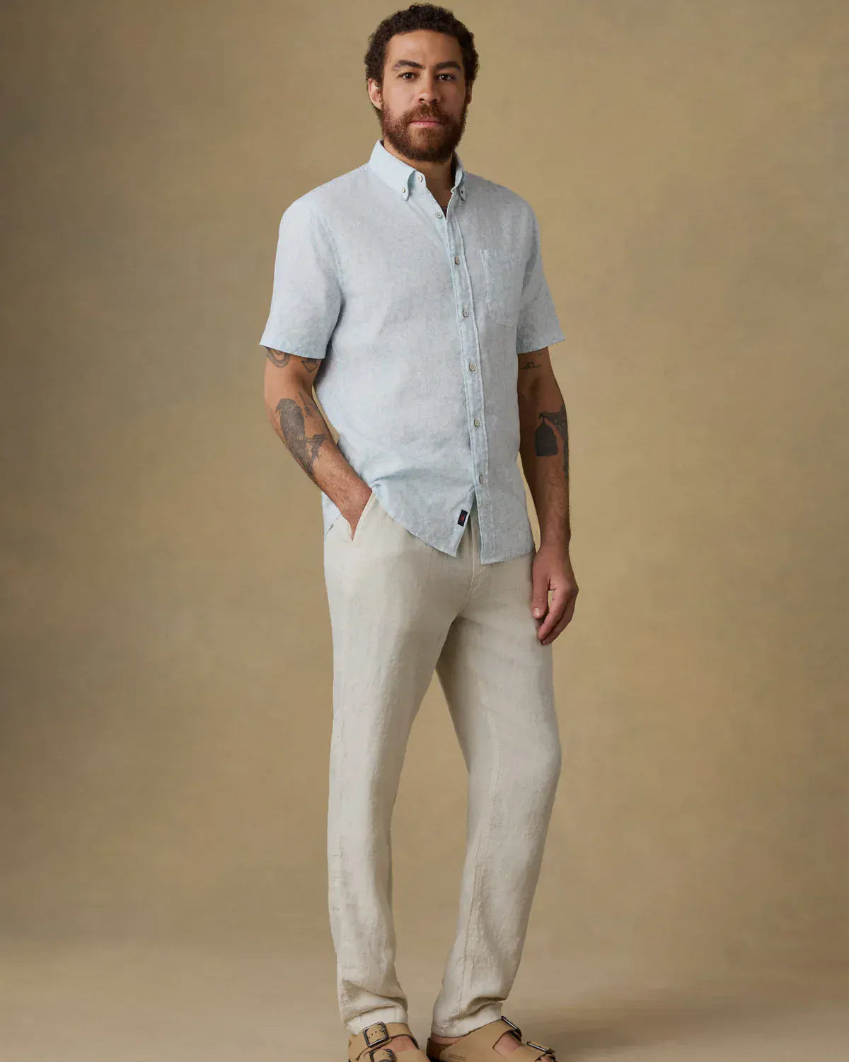 Faherty 5-Pockets Linen Drawstring Pant in Weathered Sand