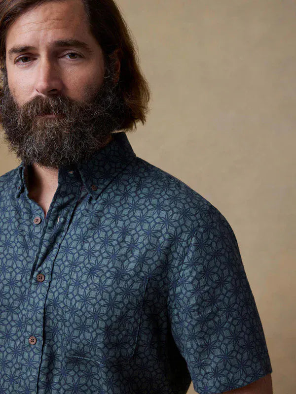 Faherty Camp Shirt Breeze Shirt in Spruce Lotus Tile