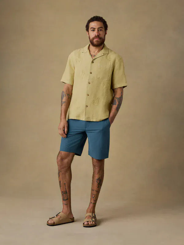 Faherty Camp Shirt Short-Sleeve Embroidered Shirt in Island Wheat