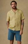 Faherty Camp Shirt Short-Sleeve Embroidered Shirt in Island Wheat