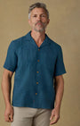 Faherty Camp Shirt Short-Sleeve Embroidered Shirt in Pacific Tides