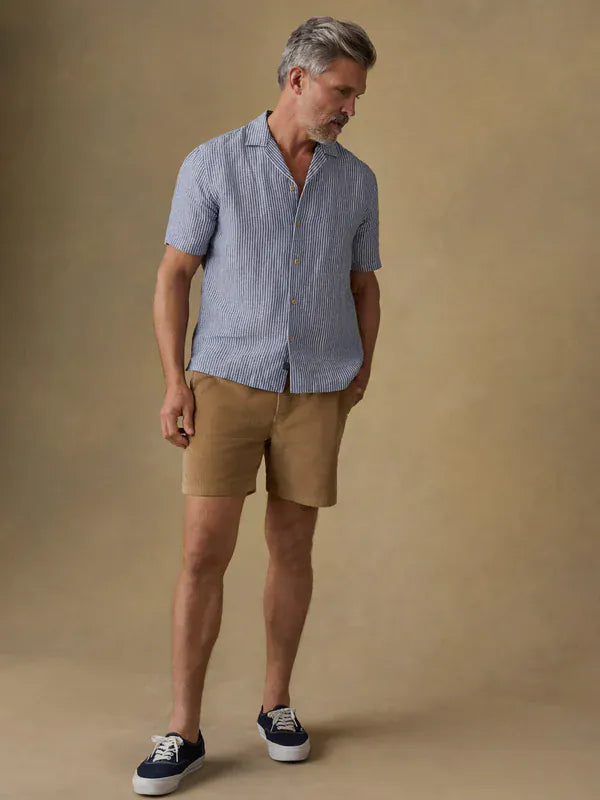 Faherty Camp Shirt Short-Sleeve Laguna Linen Camp Shirt in Cloud Waters Stripe