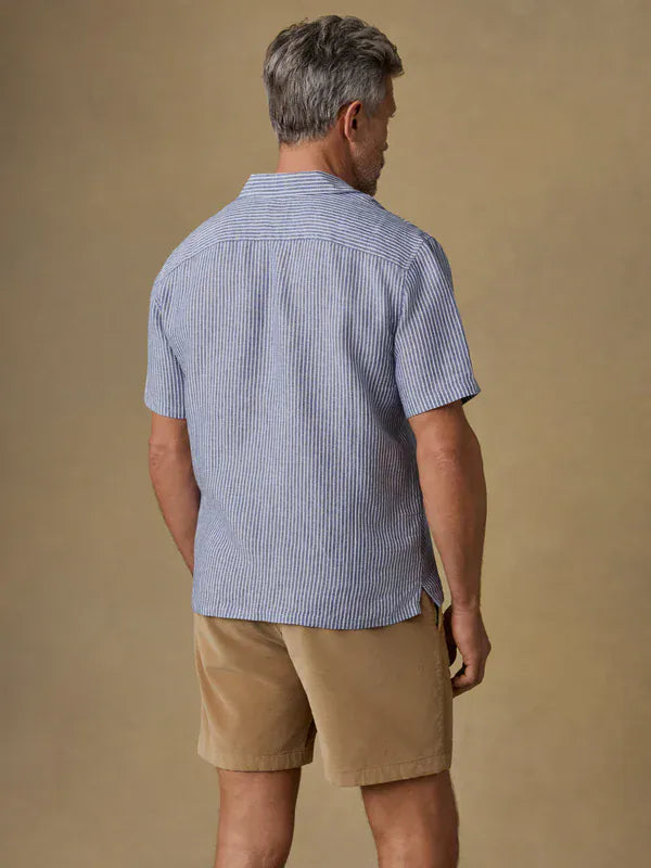Faherty Camp Shirt Short-Sleeve Laguna Linen Camp Shirt in Cloud Waters Stripe