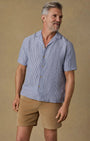 Faherty Camp Shirt Short-Sleeve Laguna Linen Camp Shirt in Cloud Waters Stripe