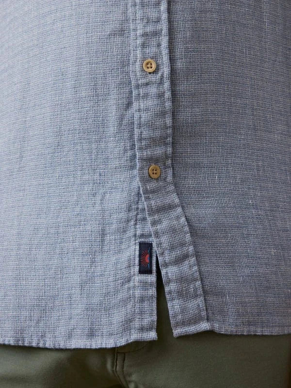 Faherty Camp Shirt Short-Sleeve Palma Linen Shirt in Blue Basketweave