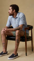 Faherty Camp Shirt Short-Sleeve Palma Linen Shirt in Blue Basketweave