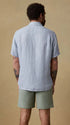 Faherty Camp Shirt Short-Sleeve Palma Linen Shirt in Blue Basketweave