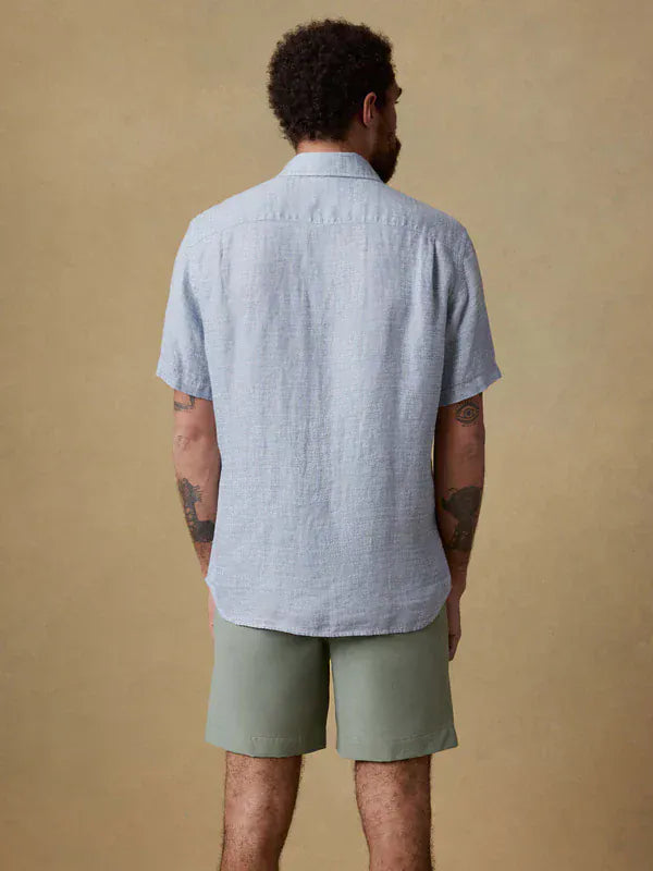 Faherty Camp Shirt Short-Sleeve Palma Linen Shirt in Blue Basketweave
