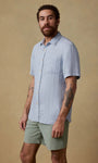 Faherty Camp Shirt Short-Sleeve Palma Linen Shirt in Blue Basketweave