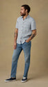 Faherty Camp Shirt Short-Sleeve Palma Linen Shirt in Blue Gulf Stripe
