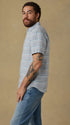 Faherty Camp Shirt Short-Sleeve Palma Linen Shirt in Blue Gulf Stripe