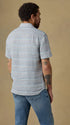 Faherty Camp Shirt Short-Sleeve Palma Linen Shirt in Blue Gulf Stripe