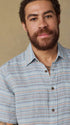 Faherty Camp Shirt Short-Sleeve Palma Linen Shirt in Blue Gulf Stripe