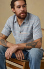 Faherty Camp Shirt Short-Sleeve Palma Linen Shirt in Blue Gulf Stripe