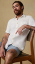 Faherty Camp Shirt Short-Sleeve Palma Linen Shirt in Bright White Basketweave