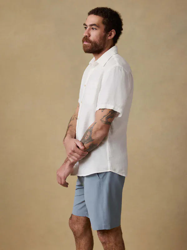 Faherty Camp Shirt Short-Sleeve Palma Linen Shirt in Bright White Basketweave