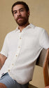 Faherty Camp Shirt Short-Sleeve Palma Linen Shirt in Bright White Basketweave