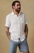 Faherty Camp Shirt Short-Sleeve Palma Linen Shirt in Bright White Basketweave