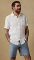 Faherty Camp Shirt Short-Sleeve Palma Linen Shirt in Bright White Basketweave