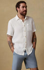 Faherty Camp Shirt Short-Sleeve Palma Linen Shirt in Bright White Basketweave