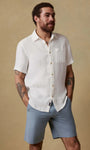 Faherty Camp Shirt Short-Sleeve Palma Linen Shirt in Bright White Basketweave