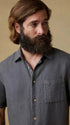 Faherty Camp Shirt Short-Sleeve Palma Linen Shirt in Washed Black Basketweave