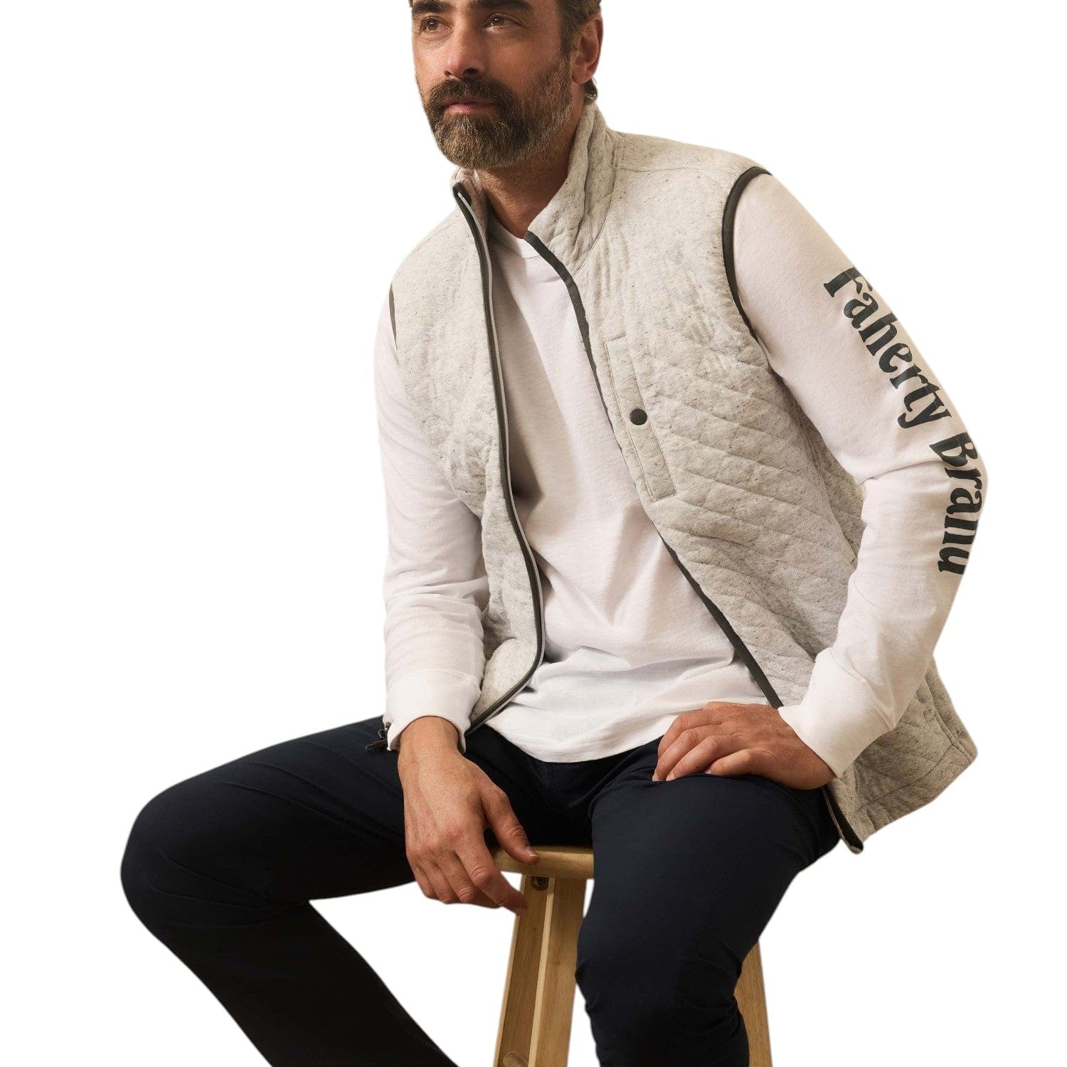 Faherty Outerwear Epic Quilted Fleece Vest - Ivory Peak Heather