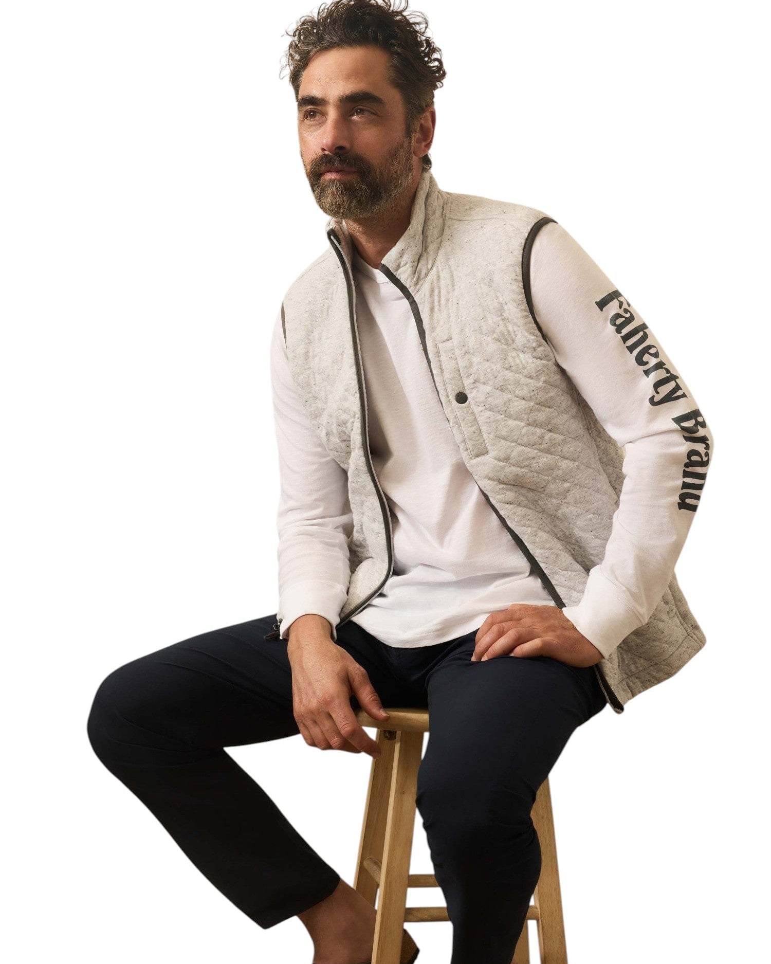 Faherty Outerwear Epic Quilted Fleece Vest - Ivory Peak Heather