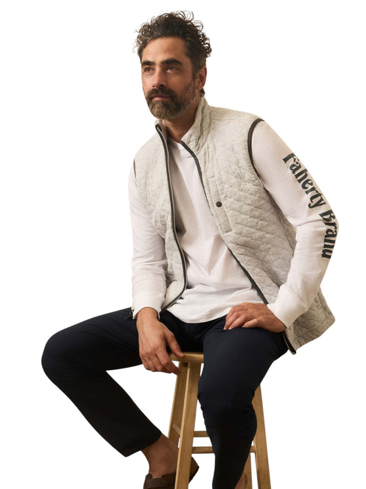 Faherty Outerwear Epic Quilted Fleece Vest - Ivory Peak Heather