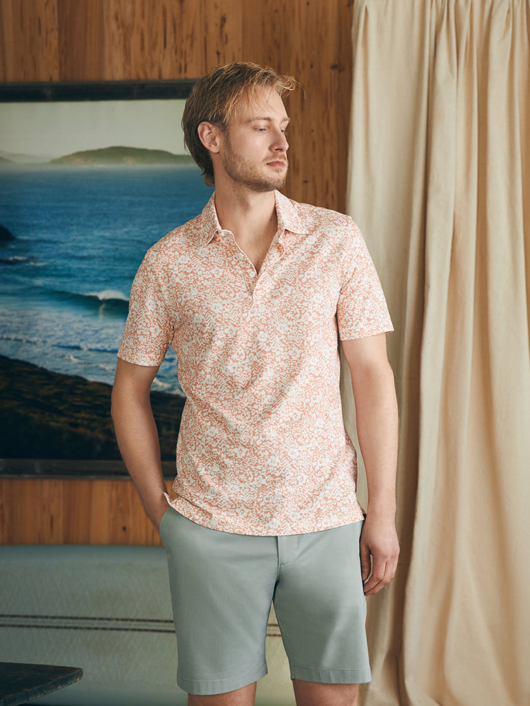 Faherty Polos Movement Short-Sleeve Pique Polo - Hilo Rose Floral Print