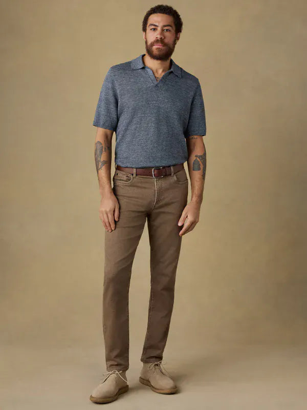 Faherty Polos Short-Sleeve Linen Sweater Polo in Caribbean Navy Melange