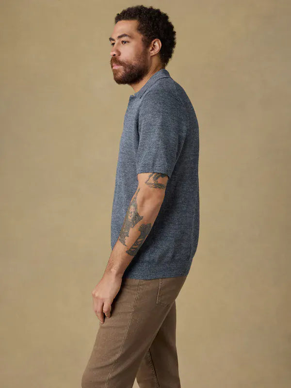 Faherty Polos Short-Sleeve Linen Sweater Polo in Caribbean Navy Melange
