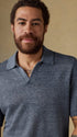 Faherty Polos Short-Sleeve Linen Sweater Polo in Caribbean Navy Melange
