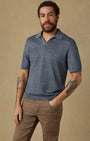Faherty Polos Short-Sleeve Linen Sweater Polo in Caribbean Navy Melange