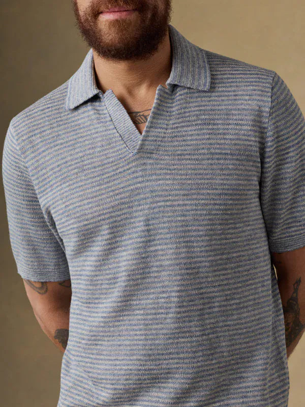 Faherty Polos Short-Sleeve Linen Sweater Polo in Shore Rock Stripe