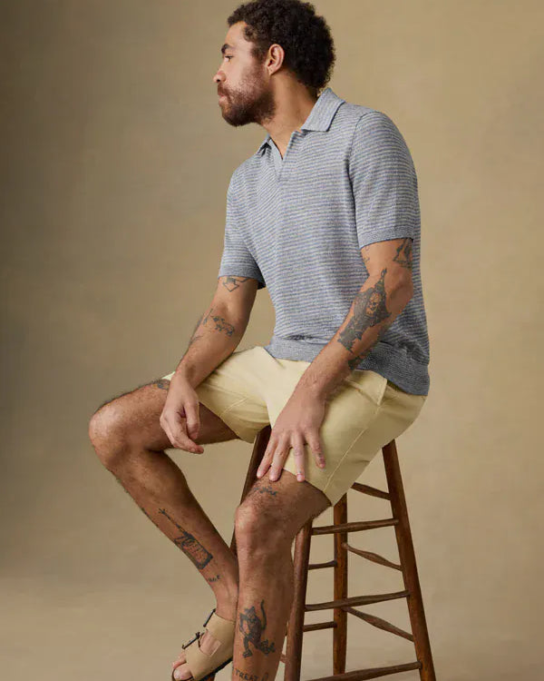 Faherty Polos Short-Sleeve Linen Sweater Polo in Shore Rock Stripe
