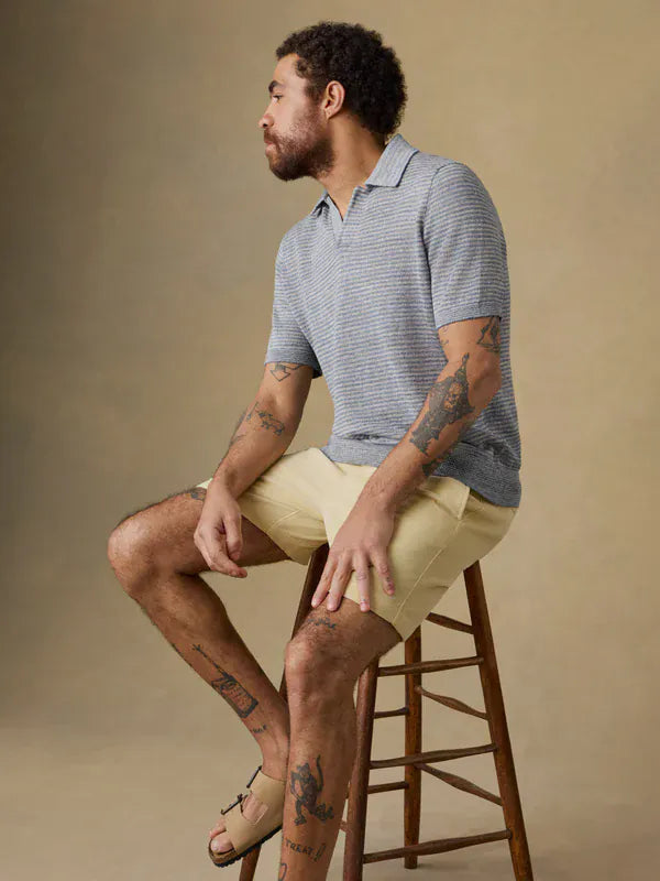 Faherty Polos Short-Sleeve Linen Sweater Polo in Shore Rock Stripe