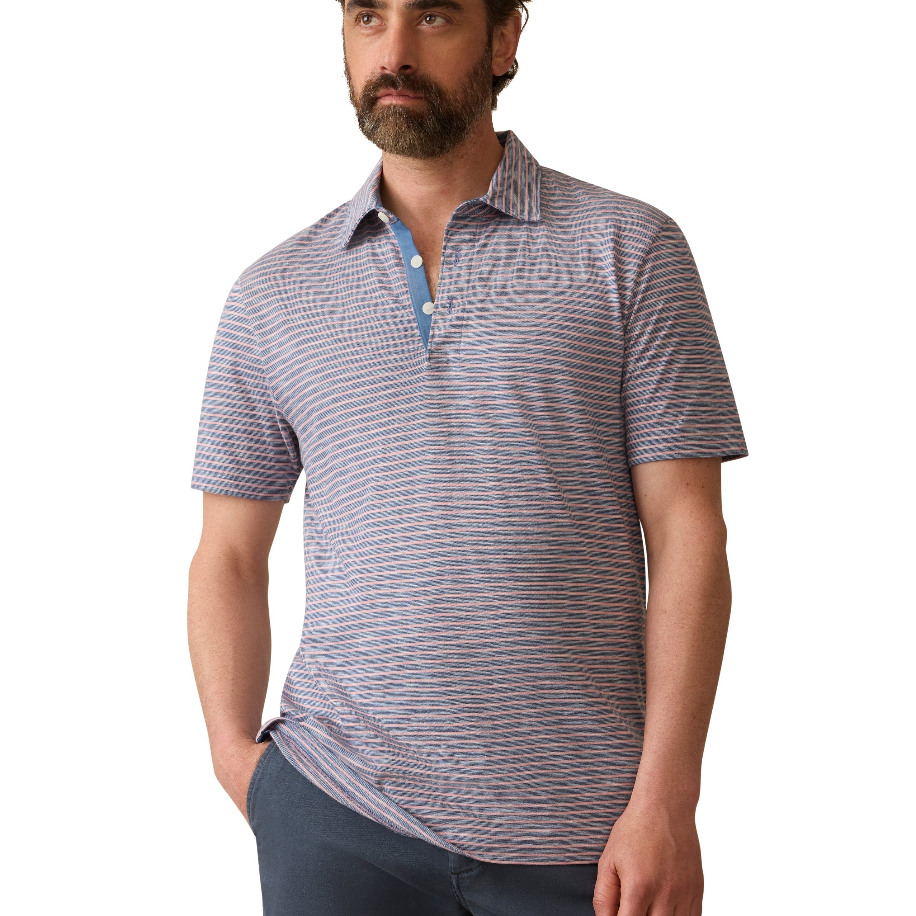Faherty Polos Sunwashed T-Shirt Polo - Sea Fire Stripe