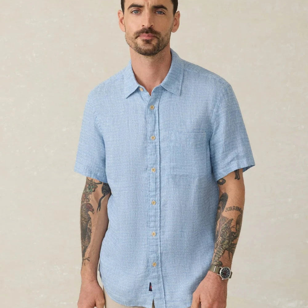 Faherty Sport Shirts Blue Basketweave / M Short-Sleeve Palma Linen Shirt