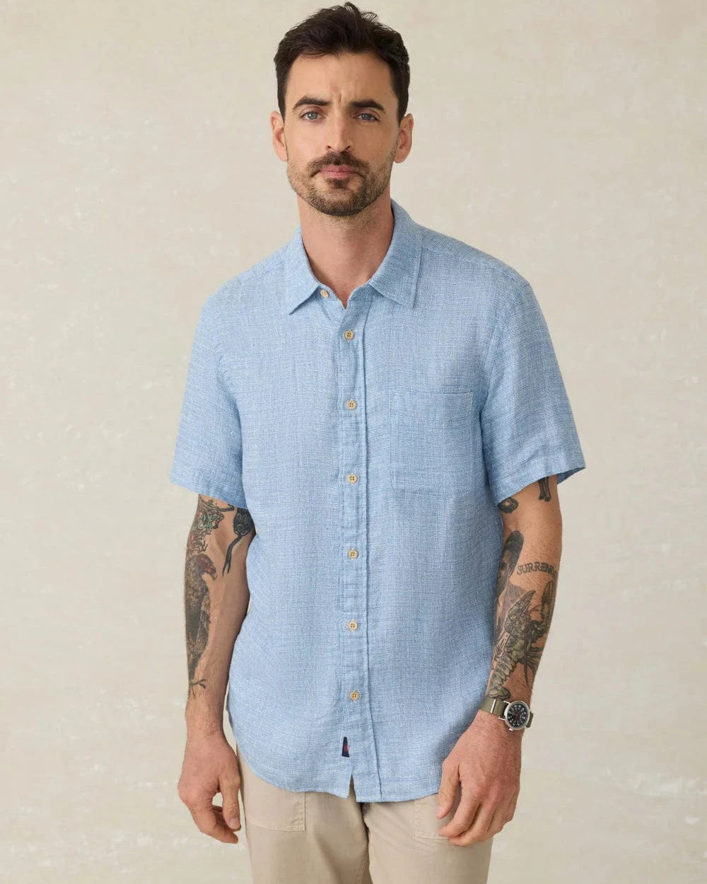 Faherty Sport Shirts Blue Basketweave / M Short-Sleeve Palma Linen Shirt