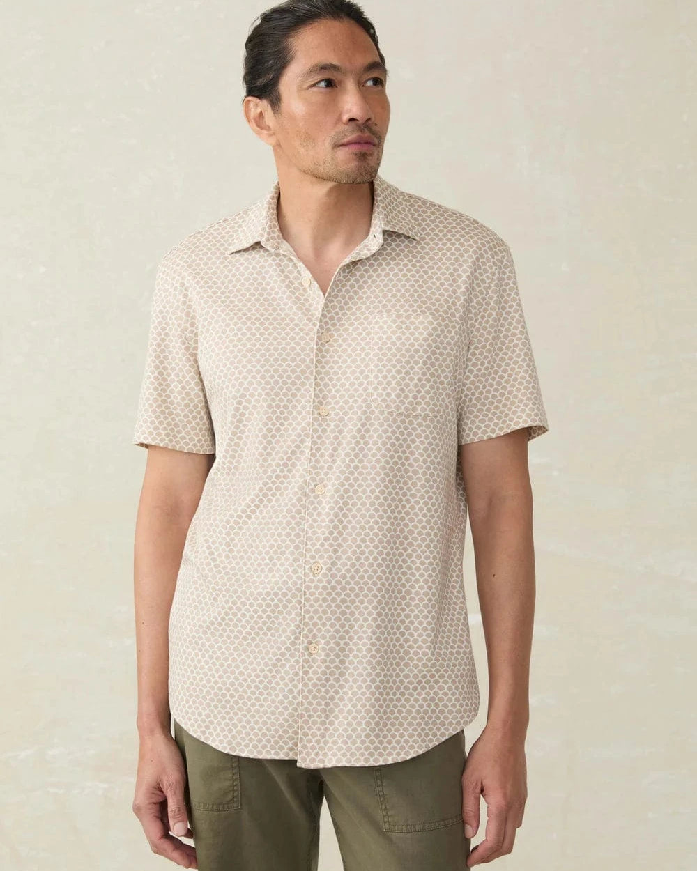 Faherty Sport Shirts Island Sand Fishscale / L Short-Sleeve Hermosa Shirt