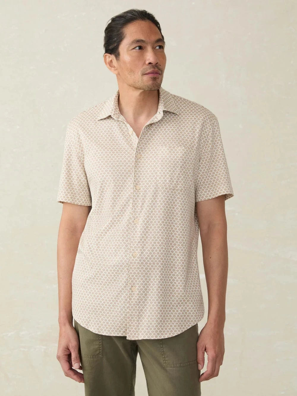 Faherty Sport Shirts Island Sand Fishscale / L Short-Sleeve Hermosa Shirt